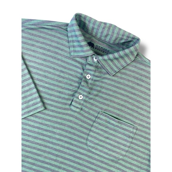 ONWARD RESERVE Mens Performance Polo‎ Shirt Medium Stripe Stretch Pocket Preppy - Picture 1 of 13